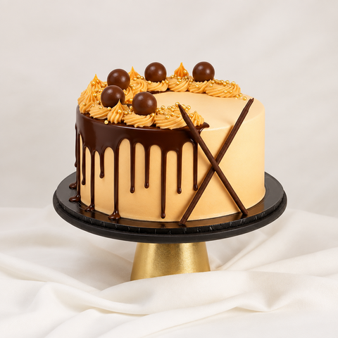 Chocolate Orange Cake, Rich chocolate and zesty orange is another classic flavour combination, bringing out the best in each other in the most delightful way. This pretty cake has two layers of fluffy chocolate sponge and a light tangy orange whip, chocolate ganache, chocolate drip, orange slices and raspberries to garnish. Quite the perfect combination indeed!
