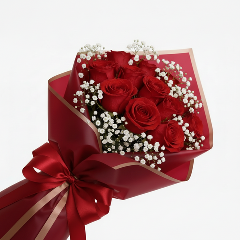 Bouquet of 12 red roses beautifully gift wrapped.