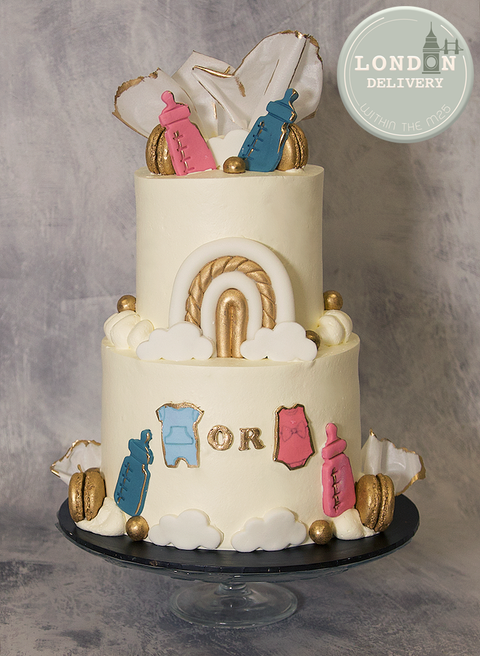 2 Tier Gold Accent Gender Reveal Cake