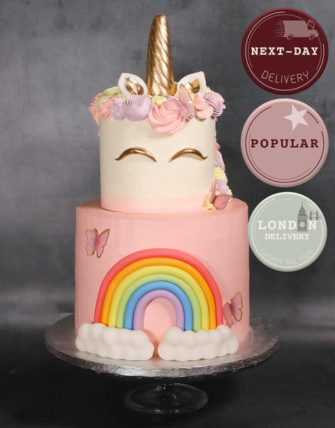 2 Tier Rainbow Unicorn Cake