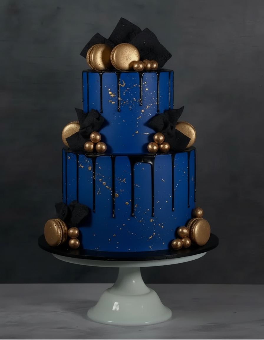 Blue and Gold Drip cake -Freddies's CakeShop – Freddie's CakeShop