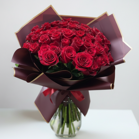 50 Red Rose Bouquet with Black Wrap