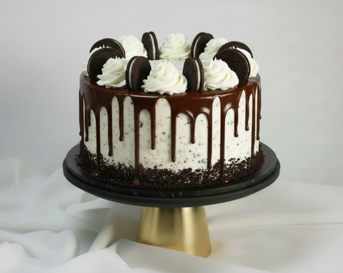 Cookies and Cream cake

Chocolate and Vanilla Sponge cake filled with cookies and decorated with even more cookies! This is a highly requested cake flavour and this makes it a great cake for gifting. Enjoy your celebration with a delicious cake with and trendy decorative style.