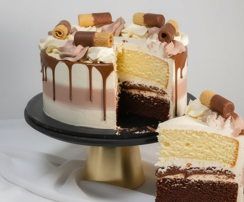 Rustic, deeply chocolate cake with deliciously chocolate fillings available for delivery in London or collection from store 