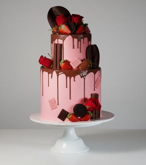 2 Tier Strawberry and Chocolate Cake