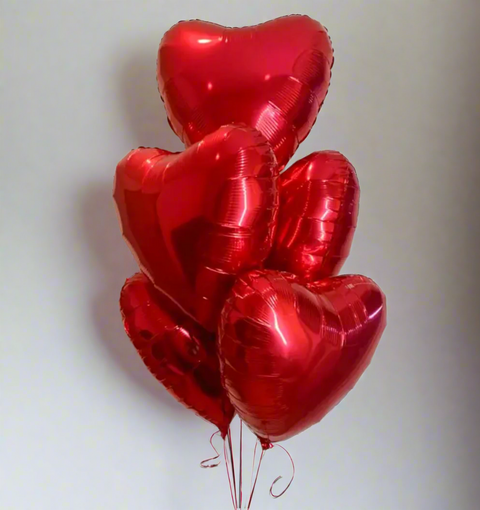 INFLATED 5 x Red Heart Balloons 18 inch