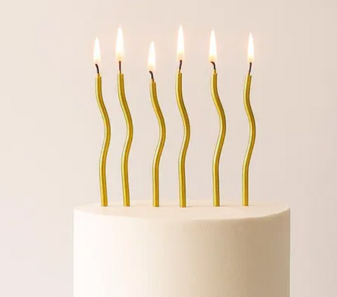 6 Pack Gold Wavy Birthday Candles