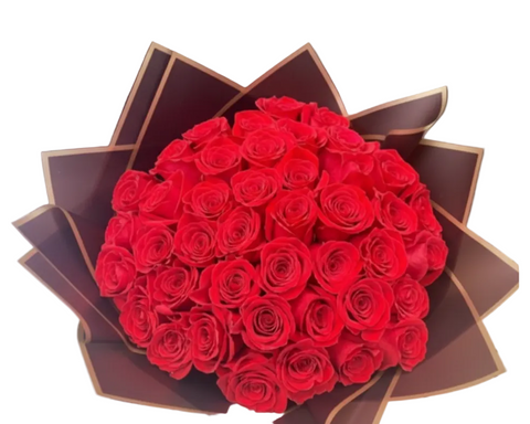 50 Red Rose Bouquet with Black Wrap