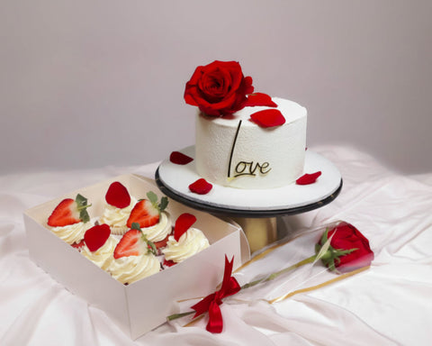 White Valentine Cake With Red Rose
