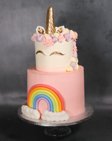 2 Tier Rainbow Unicorn Cake